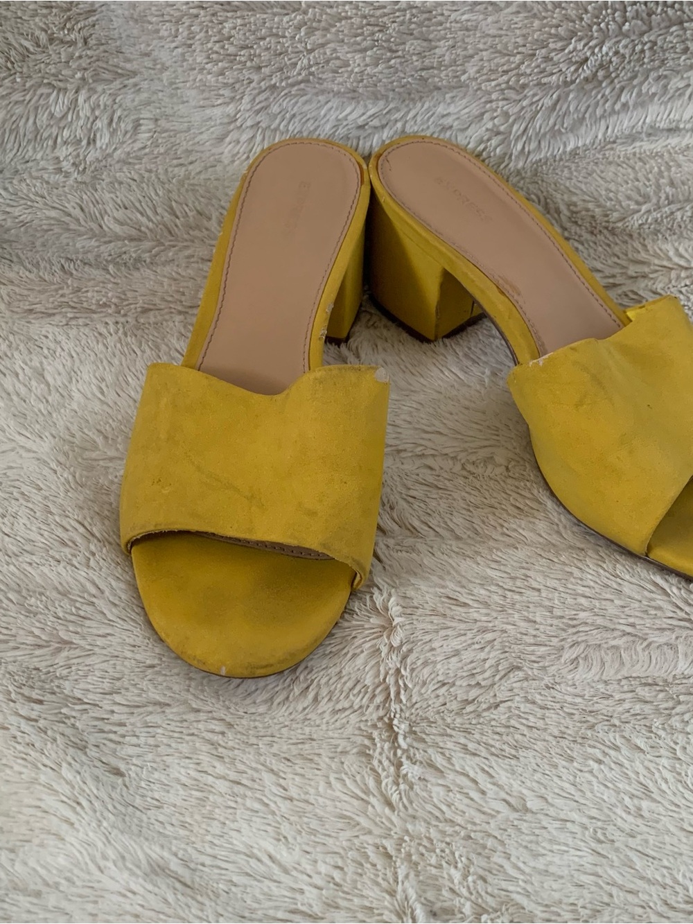 Express Yellow Suede Block Heel Slide Mules